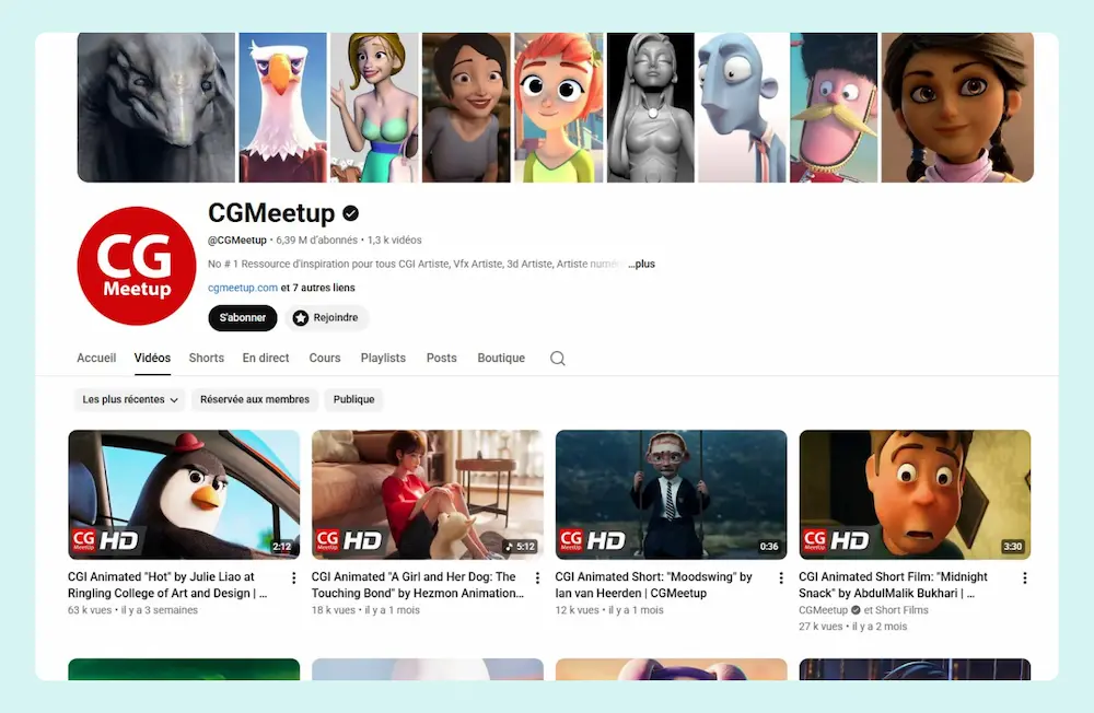 Capture de la chaine YouTube CGMeetup