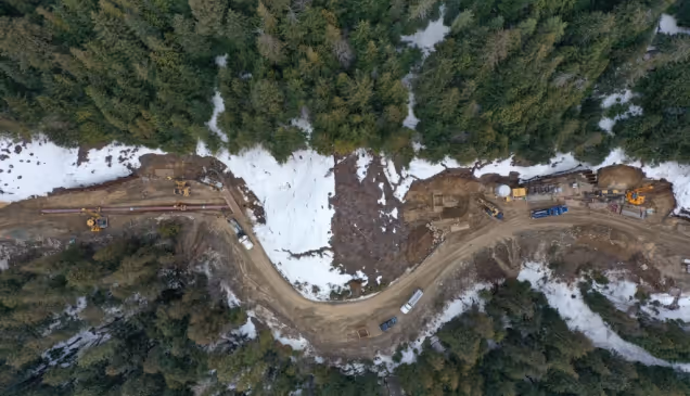 birds eye view of a windy road construction site