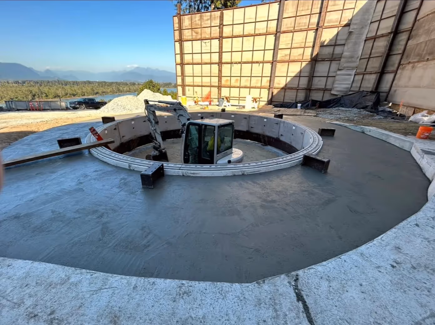 a shaft construction site with wet concrete