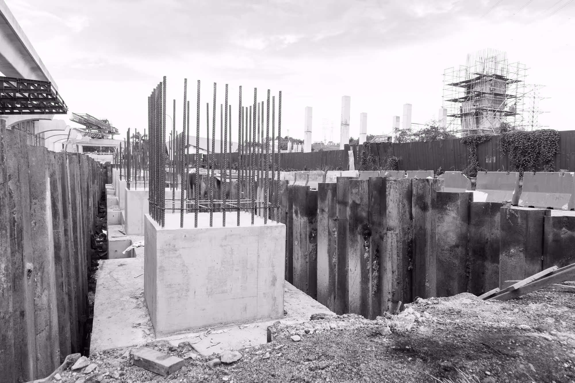 a construction site with sheet piles