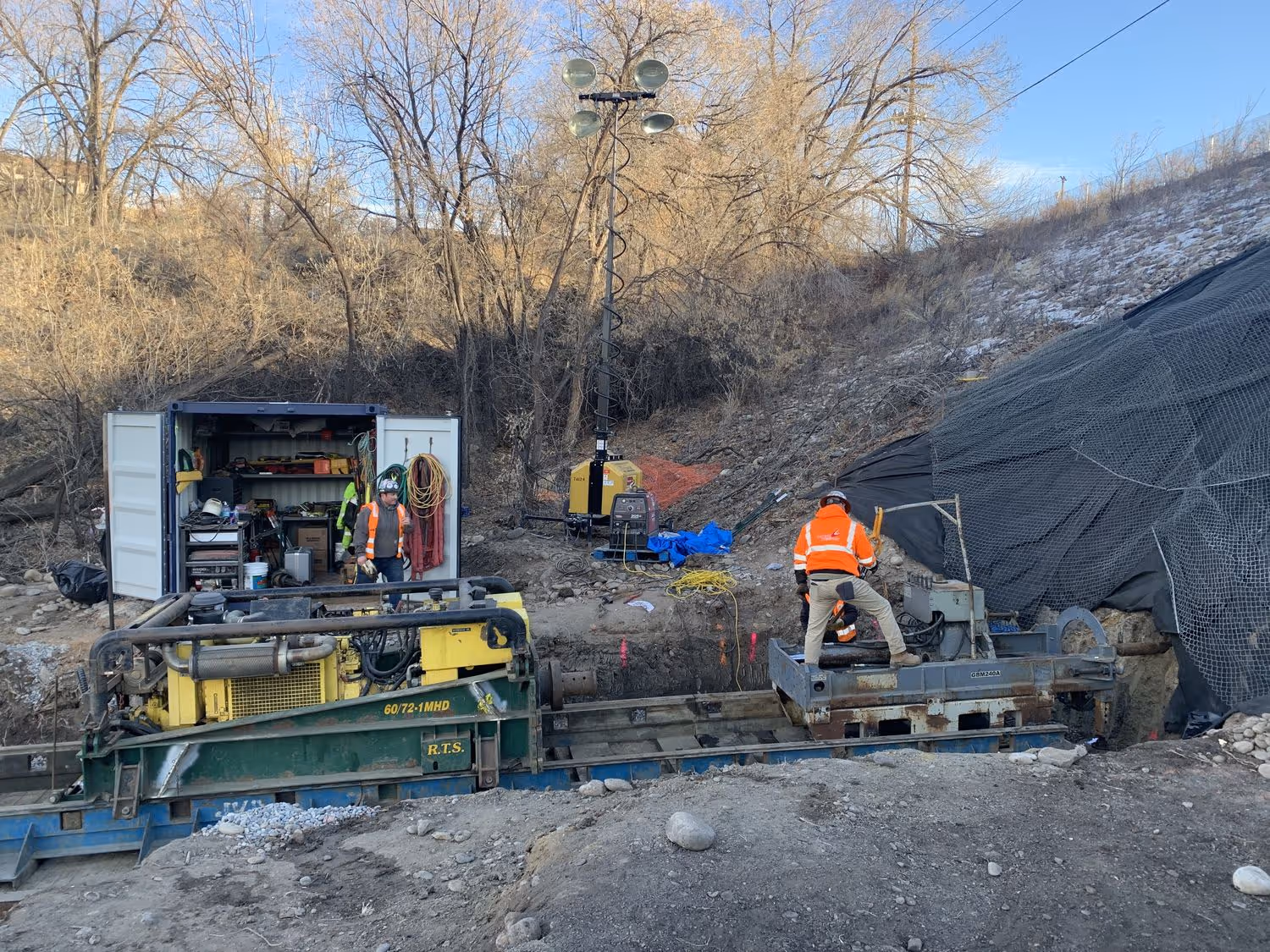 workers on site set up a track