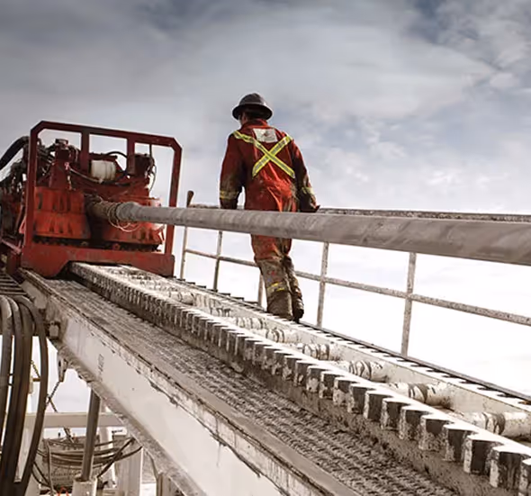 a worker climbing up