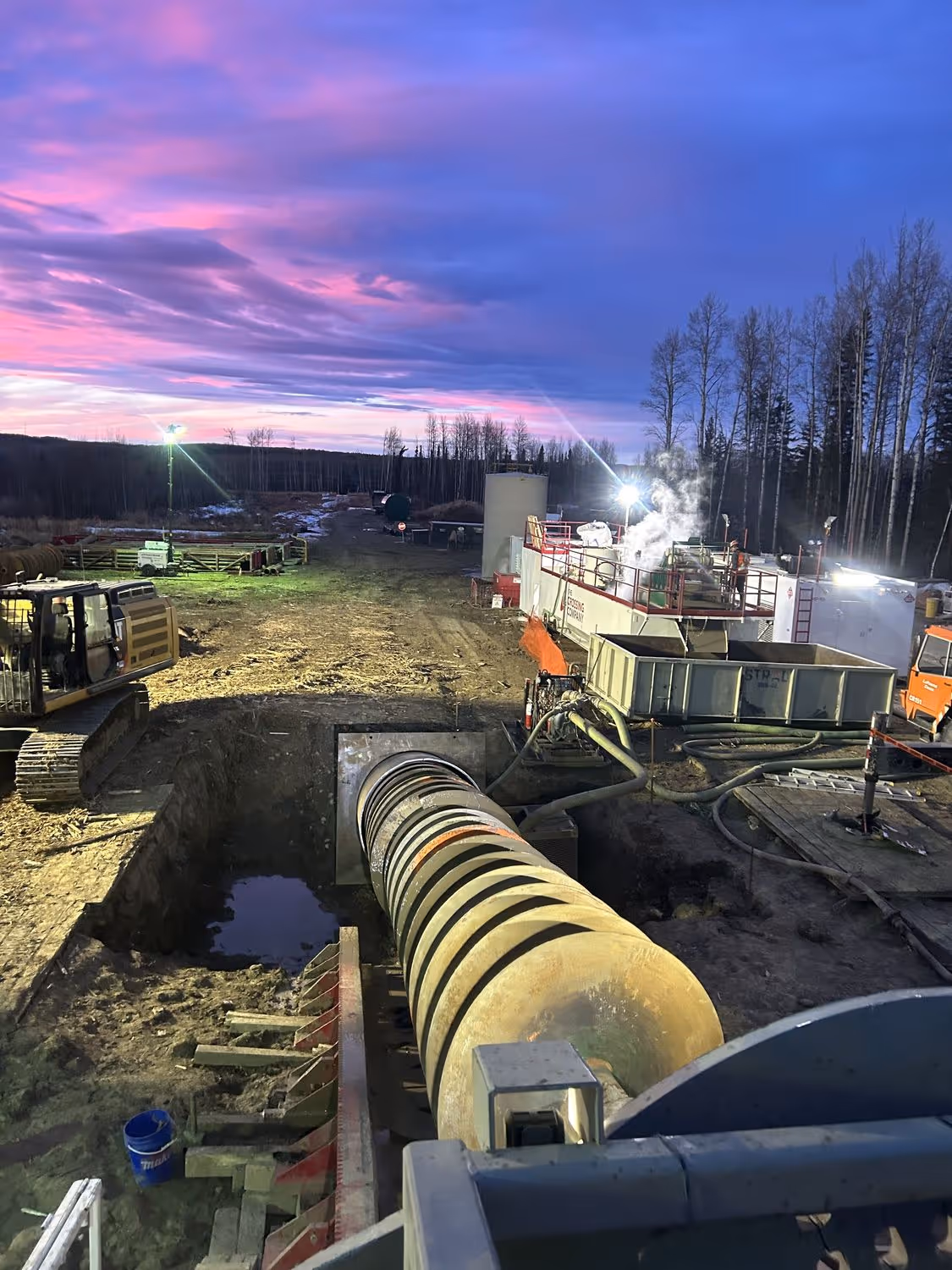 sunset at construction site