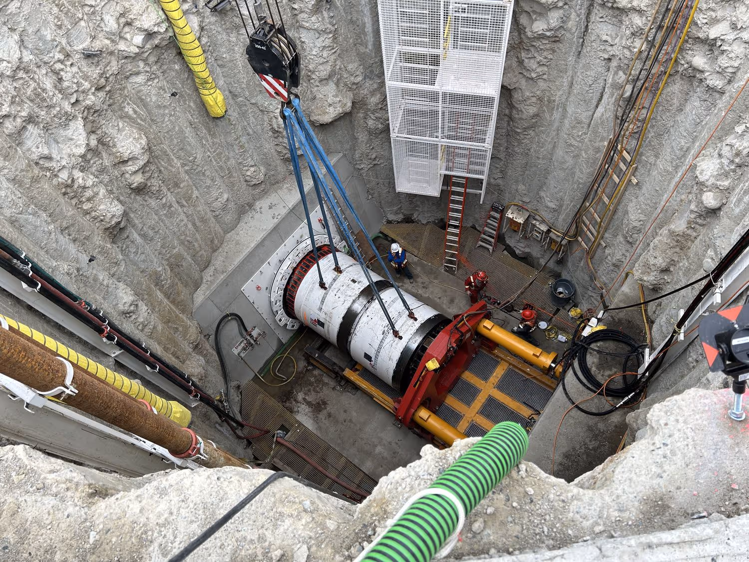 looking into the shaft at the drill