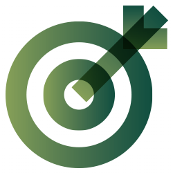 icoontje van schietschijf met pijl.  Staat voor doelen.
