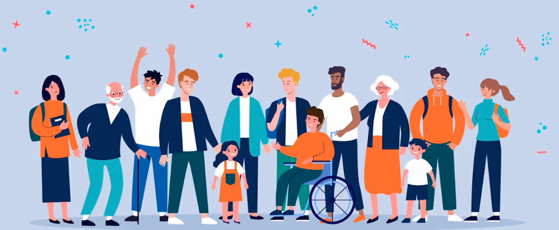 Animated image of a diverse group of people