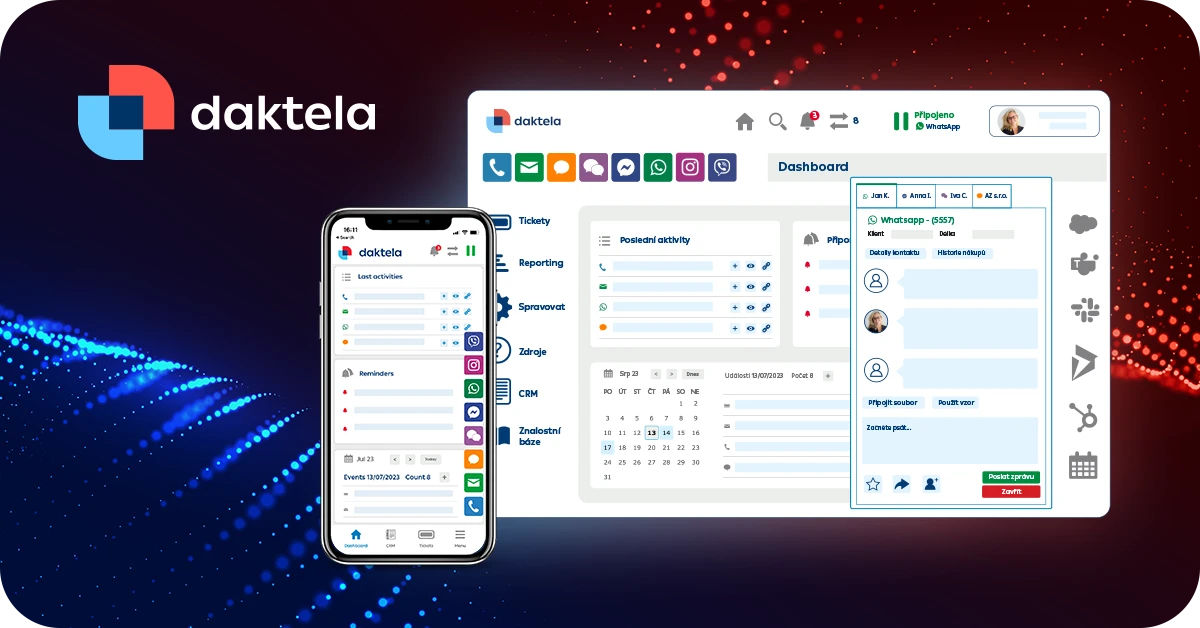 Daktela user interface on desktop and mobile.