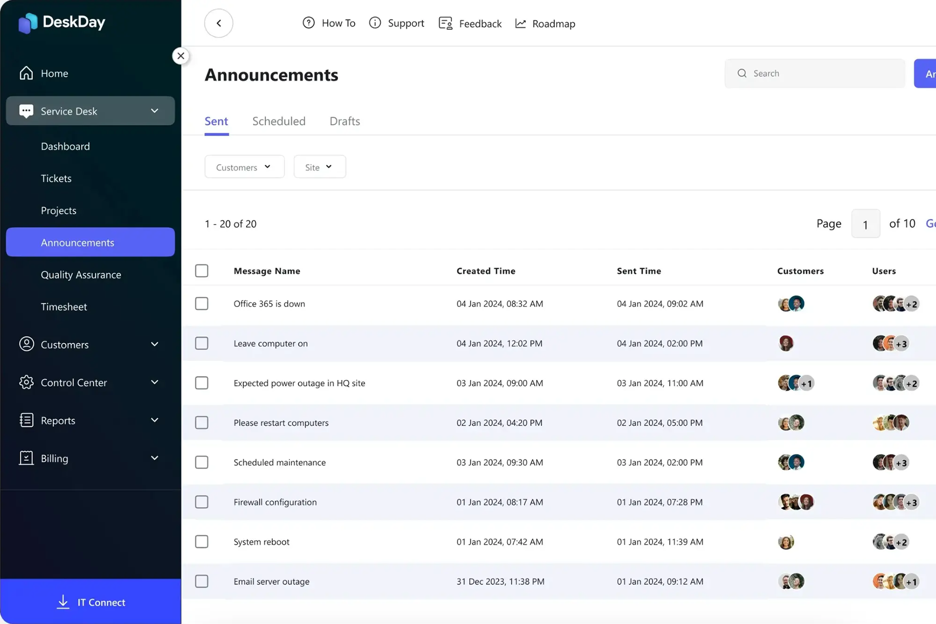 A screenshot of the DeskDay app