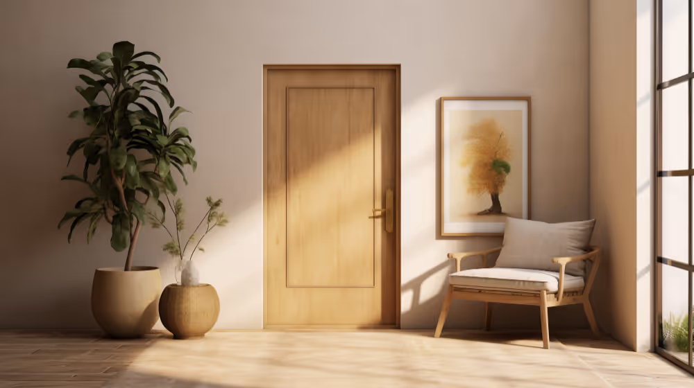 porte en bois qui isole phoniquement une chambre