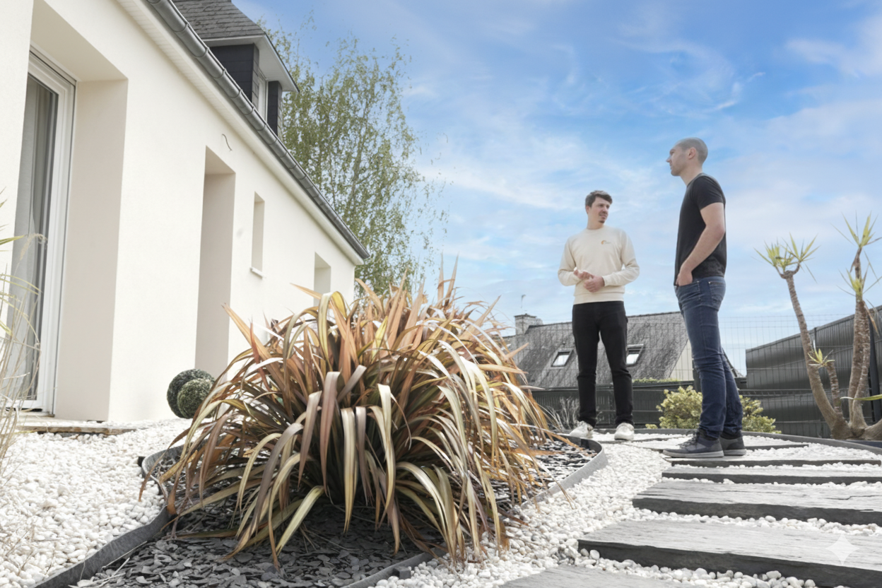 Thermicien Aid'habitat qui discute avec le propriétaire du logement