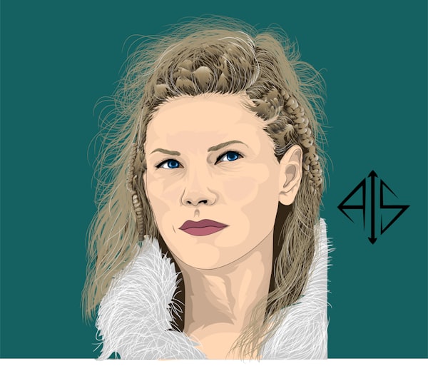 a portrait of a woman with braids and blue eyes