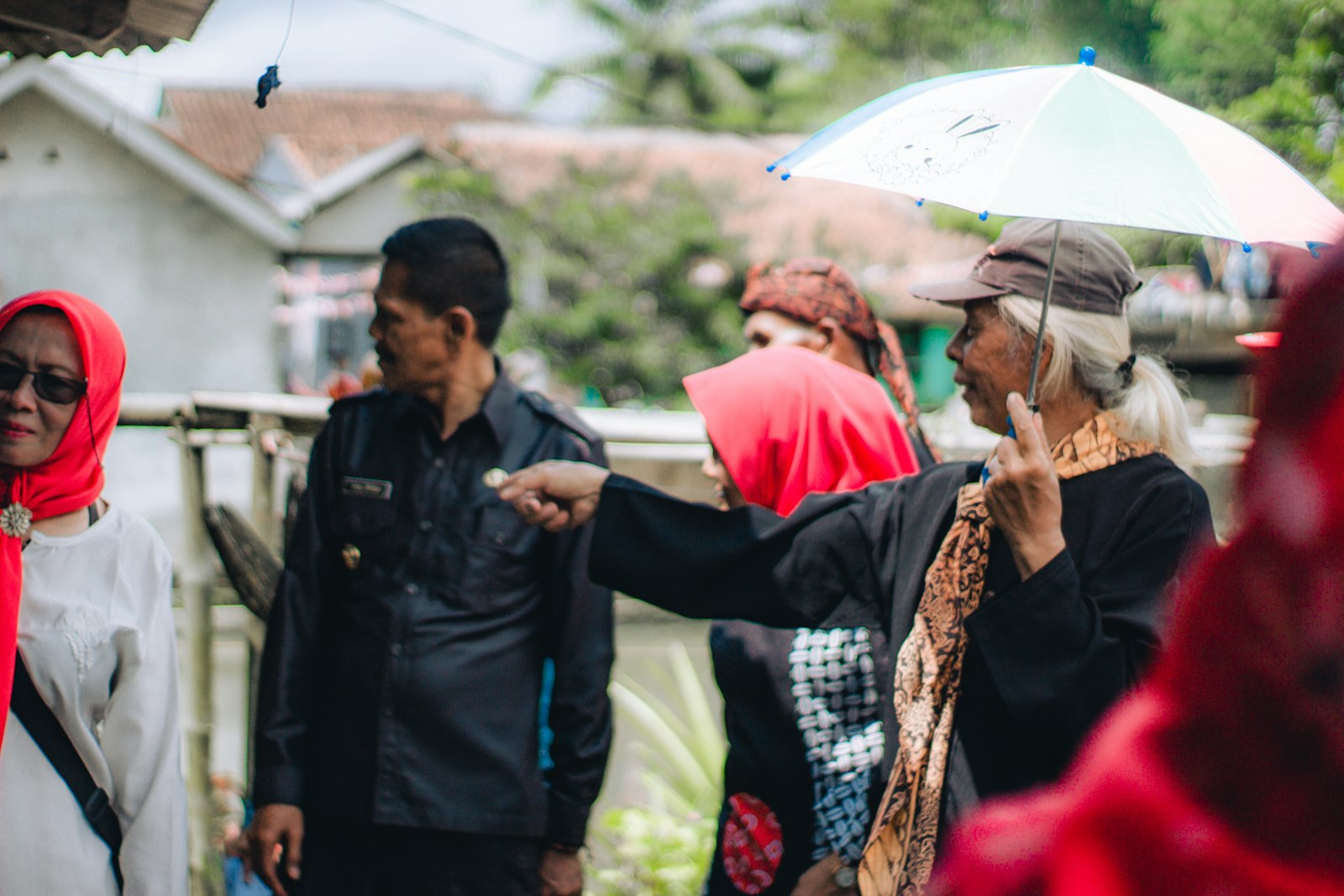 a group of people standing outside