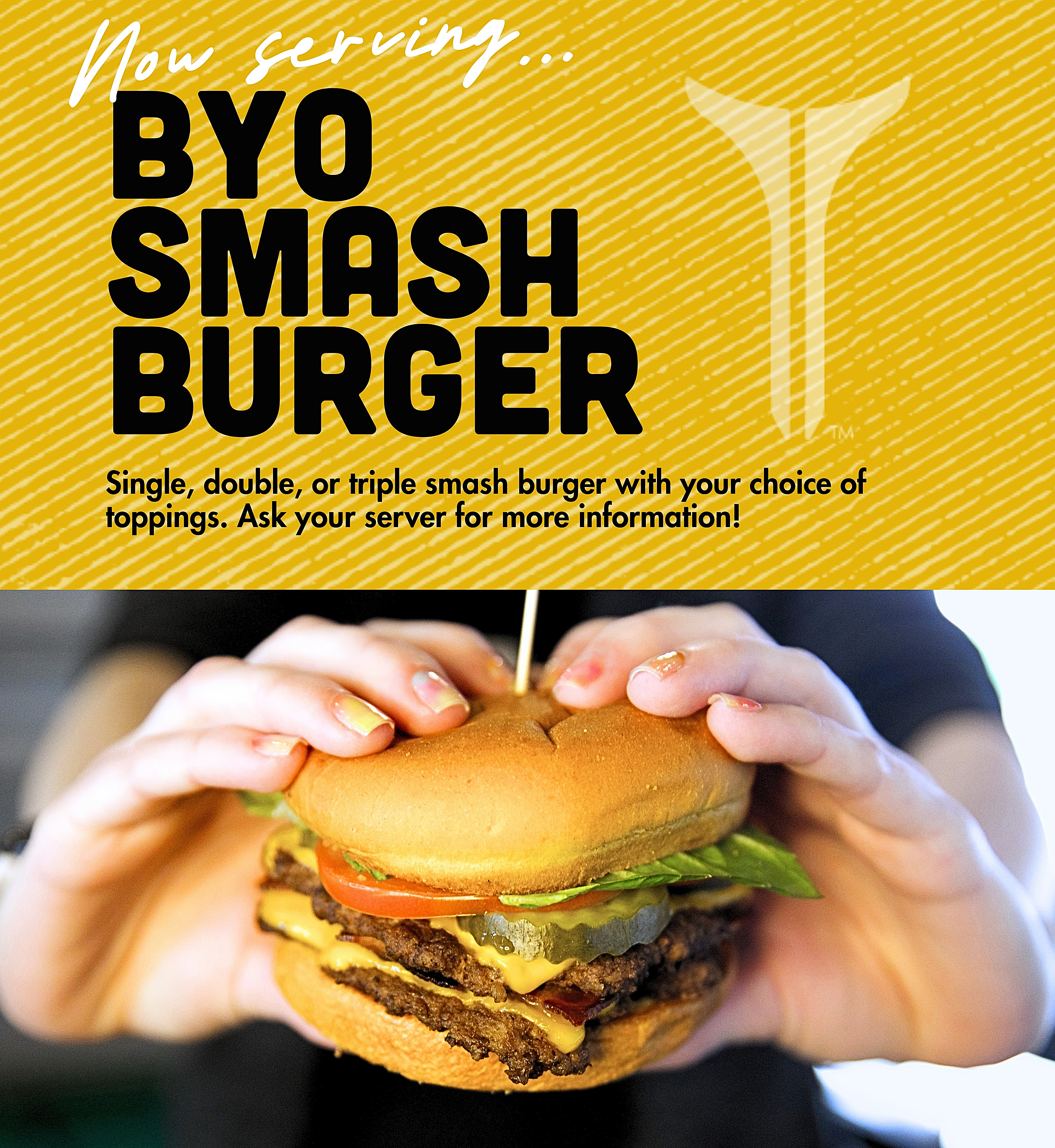 Pictured is the Build Your Own Burger BYOB New Menu Item at TeeTime, which has more of a lot of People's gastropub favorites. 