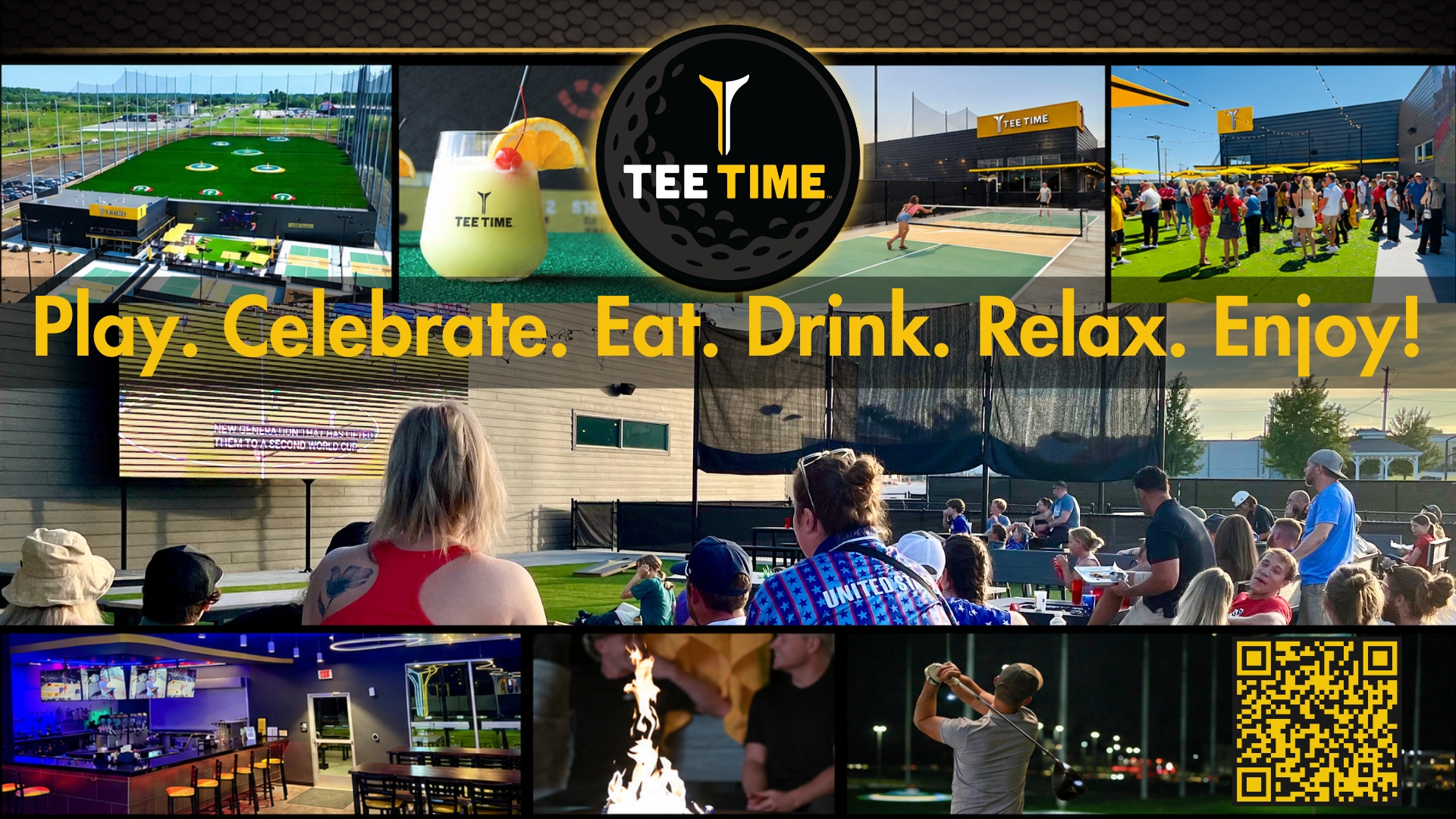 Pictured is both a montage showing you all the fun things you can do at TeeTime as well as the online event booking system that makes it so easy to build your own event.