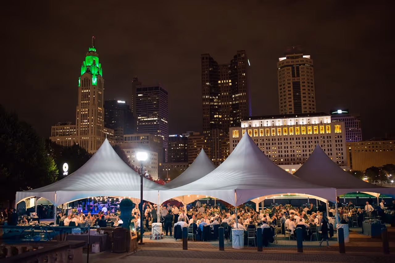 wedding reception under tents in downtown Columbus, Ohio