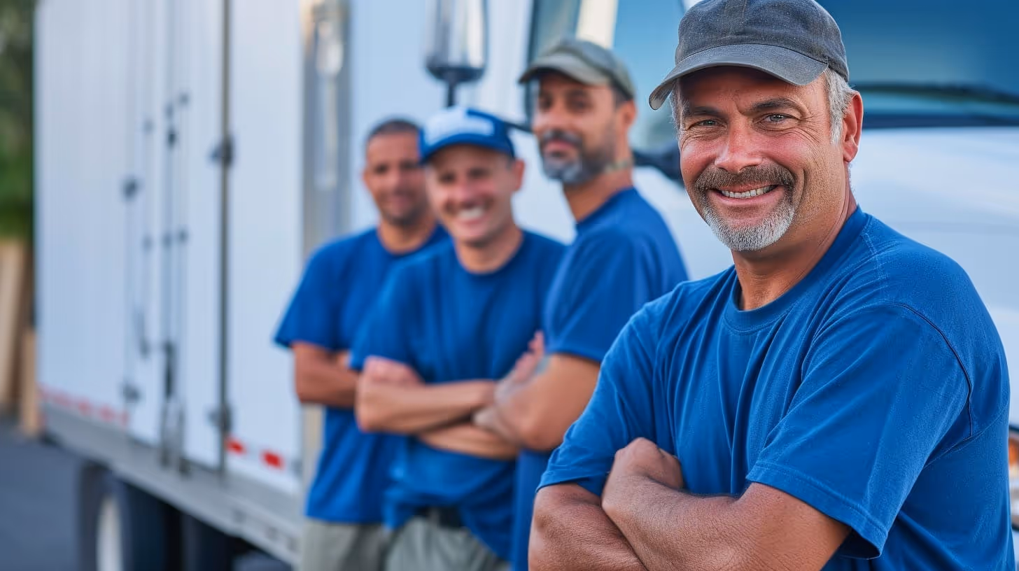 setup team standing in front of a delivery truck