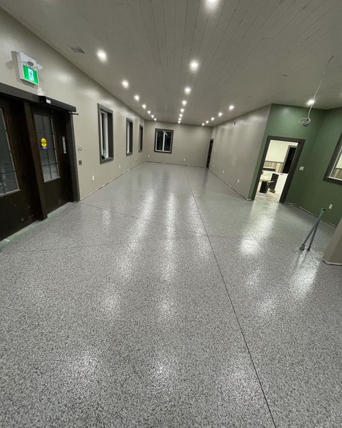 Epoxy flake flooring in Sandusky basement