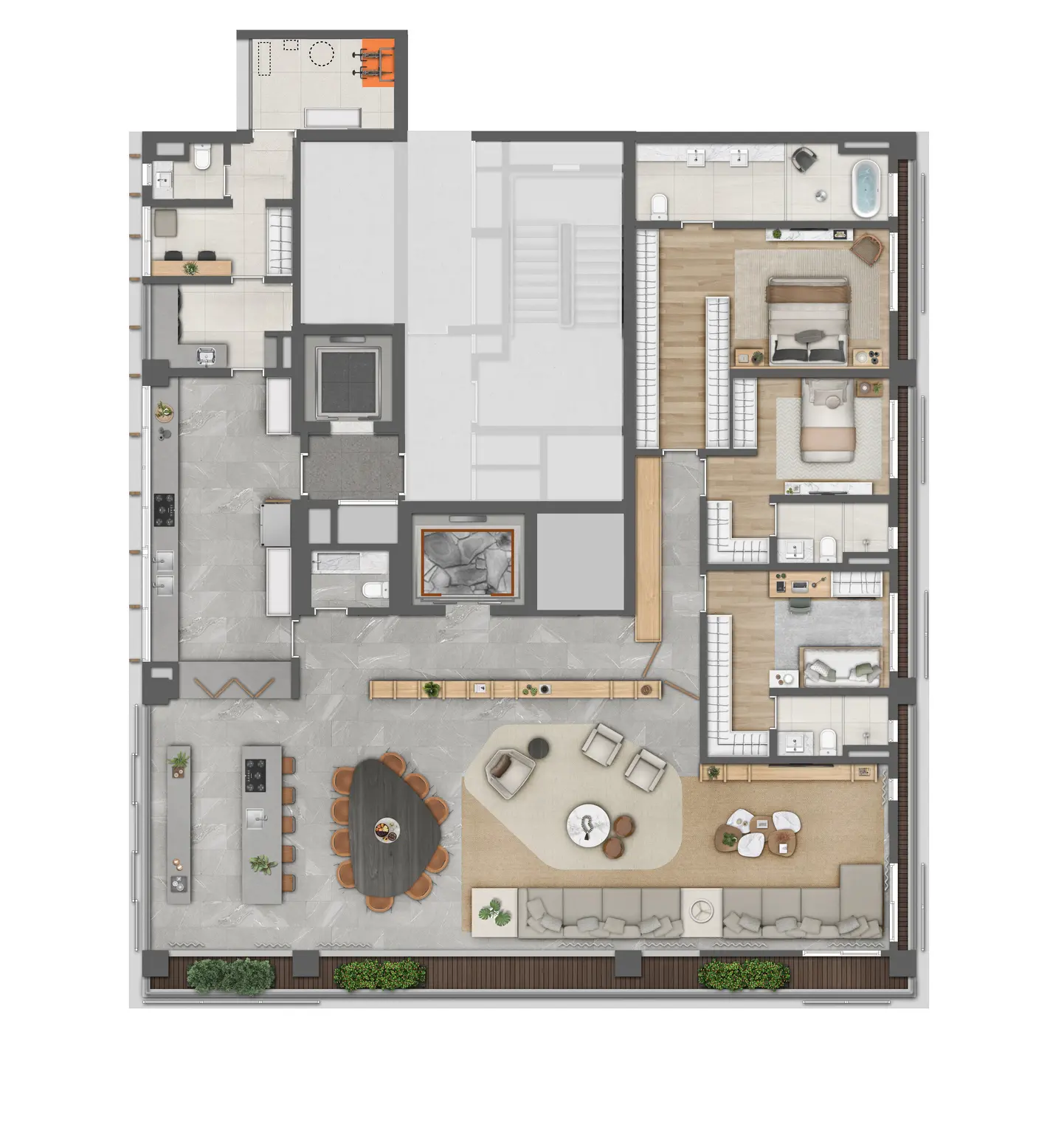 Planta 288m² - Tipo 3 Suítes
