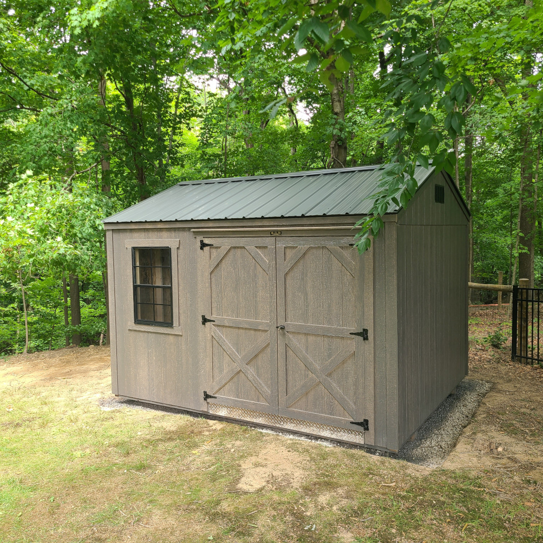 shed with smart siding and double barn doors