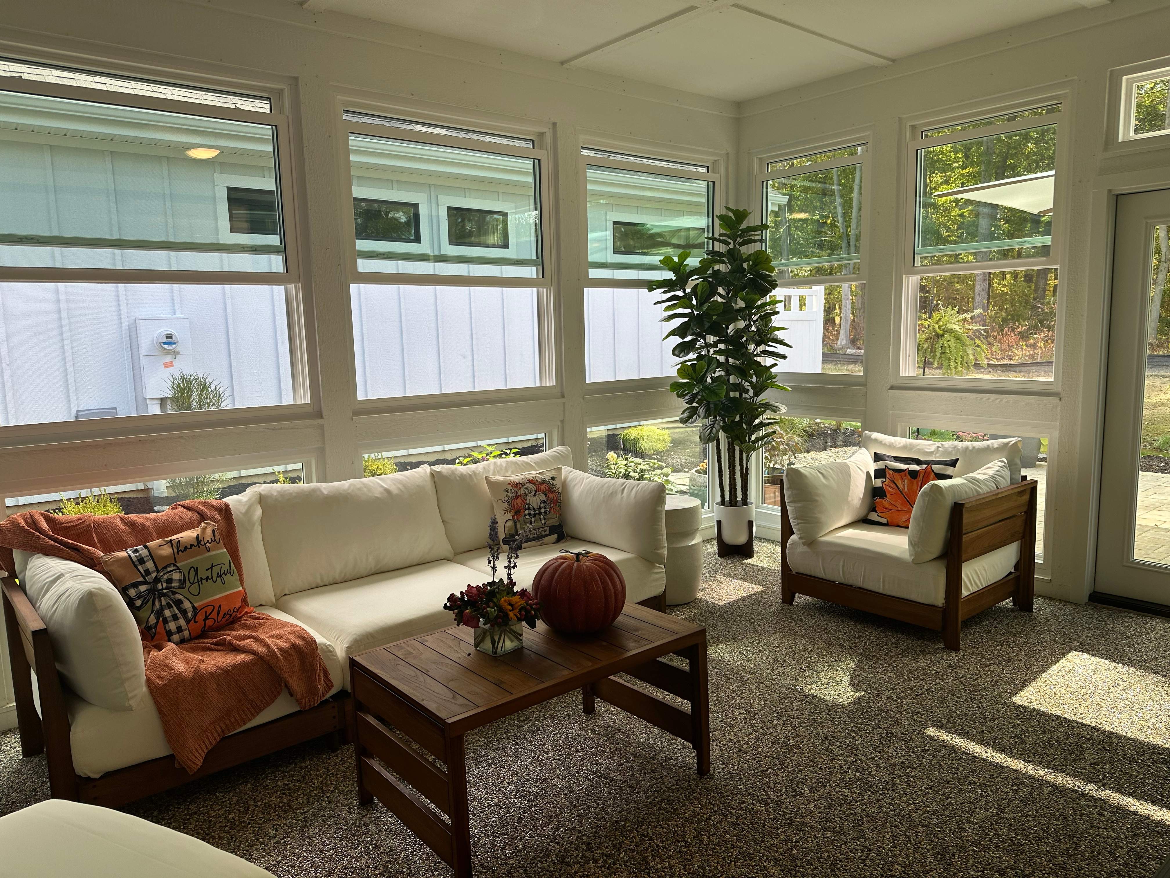 Inside a four-season sunroom in New Albany, Ohio.