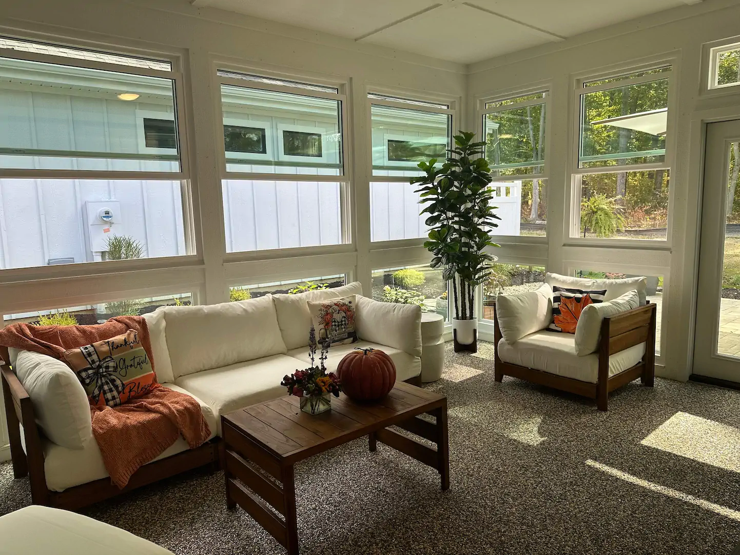 Inside a four-season sunroom in New Albany, Ohio.