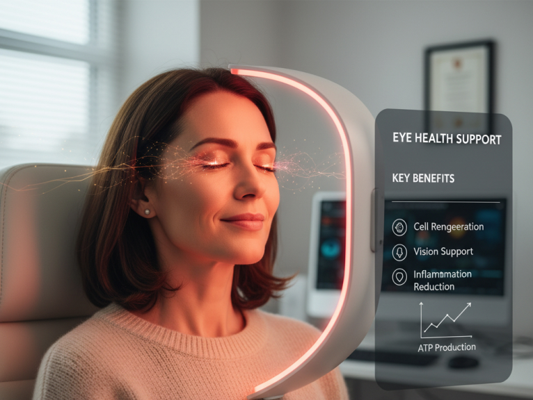 Can Red Light Therapy Hurt Your Eyes? No—scientific studies show it is safe and even beneficial for vision health. Used to treat glaucoma, age-related macular degeneration, and ocular injuries. How Red Light Therapy Supports Eye Health: Stimulates ATP production in mitochondria for cell repair and regeneration. Reduces inflammation and oxidative stress in ocular tissues. Restores optic nerve function and protects the cornea and retina. Study Highlights: 5-year study of 33 patients (average age 67) showed no negative effects. Results included reduced hemorrhaging and improved visual acuity. Key Benefits: Safe and non-invasive vision support treatment. Helps prevent age-related vision loss in adults 50+. Clinically backed with MDSAP and FDA-approved devices.