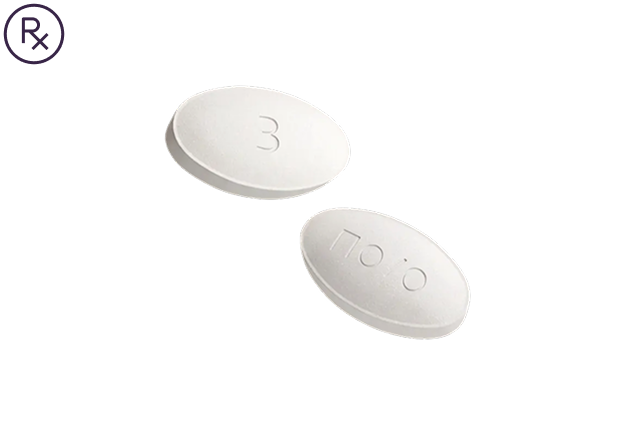 Two white oval prescription tablets with imprint codes, one showing 'B' and the other '1100'.