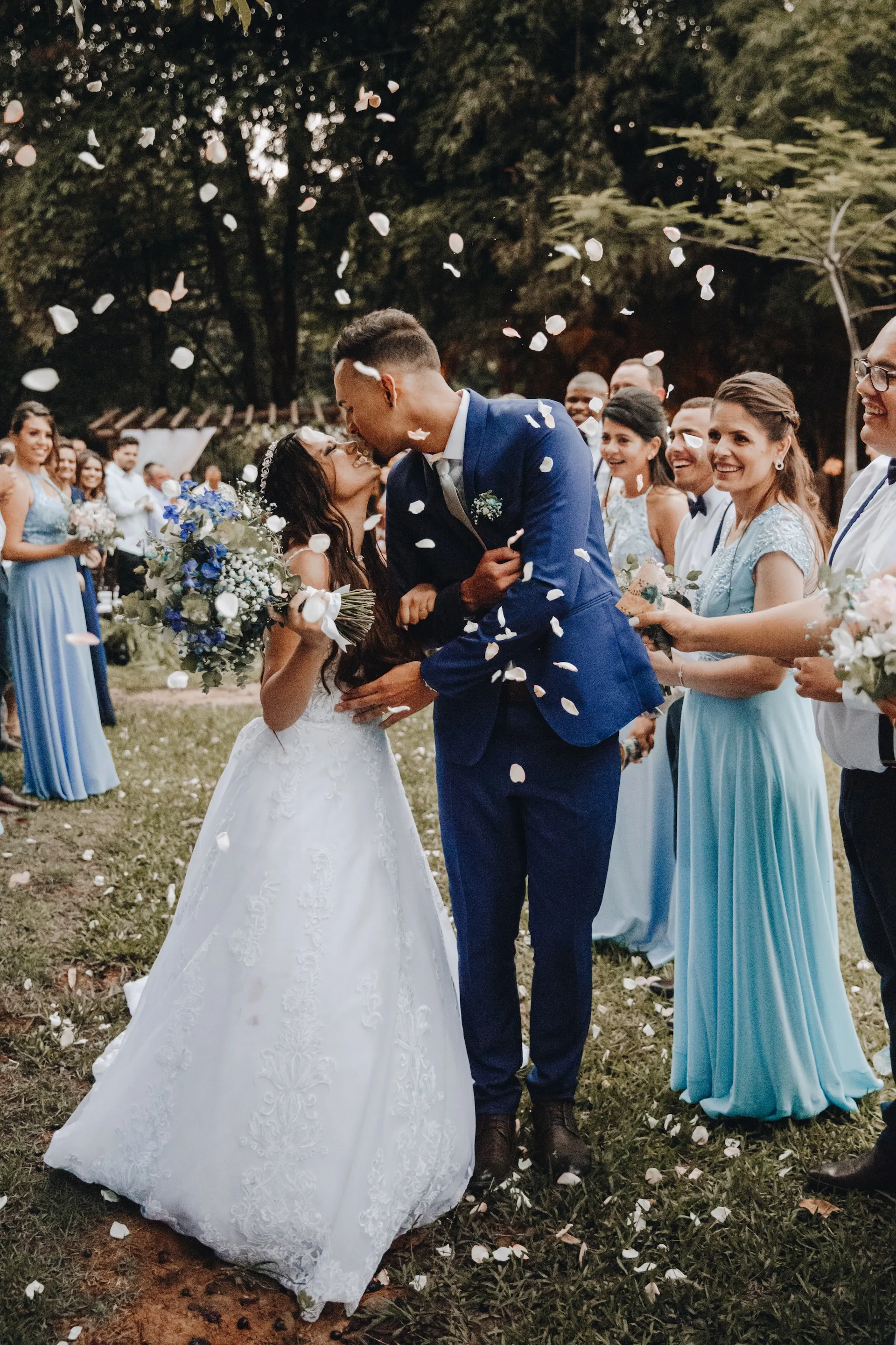 Married couple walking down the isle