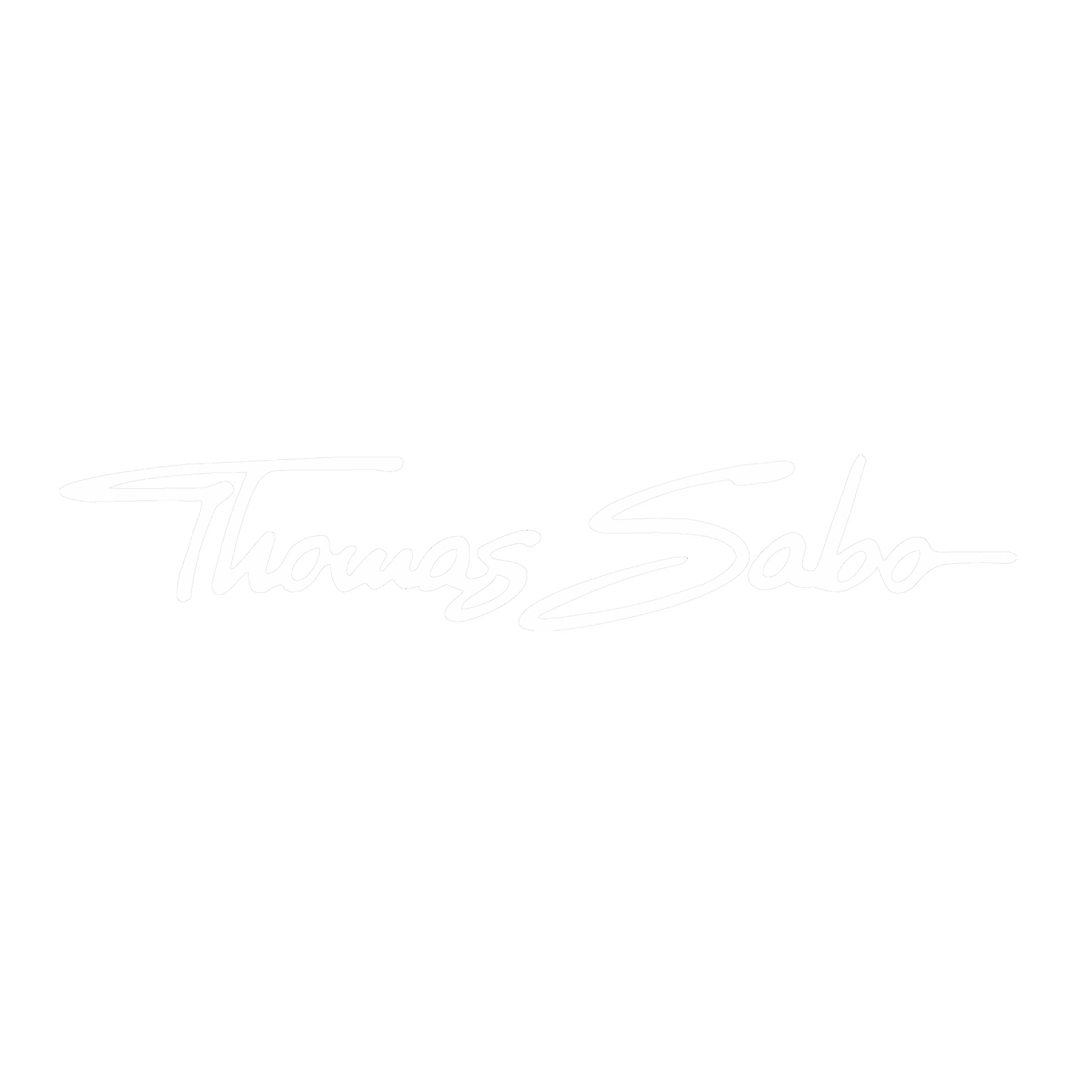 Logo Schriftzug von Thomas Sabo in weiß auf schwarzem Hintergrund.