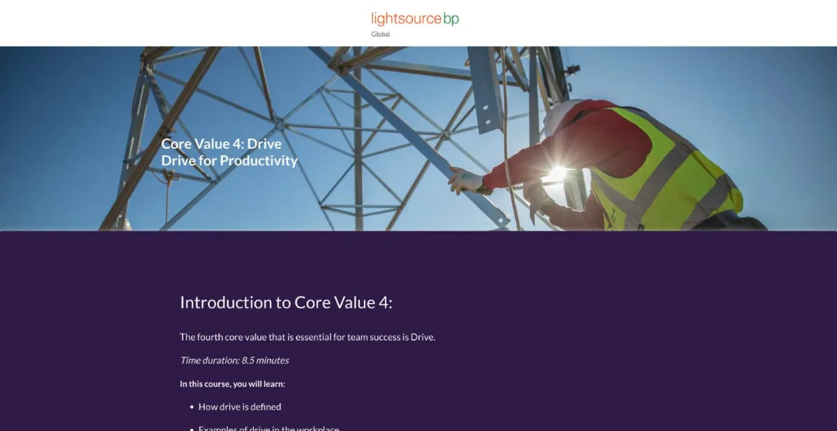 Lightsource bp Ignite Leadership core values course