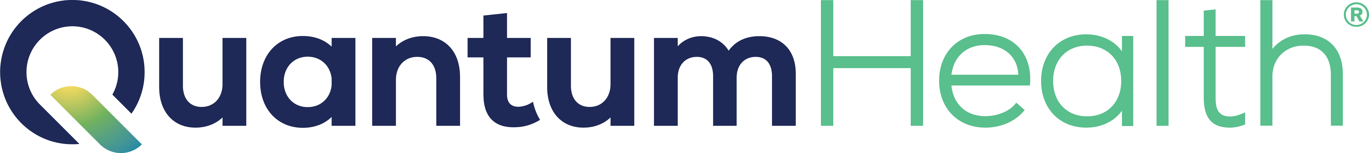 Quantum Health logo with a green circular shape and a yellow winding path inside, followed by the words 'Quantum Health' in green.