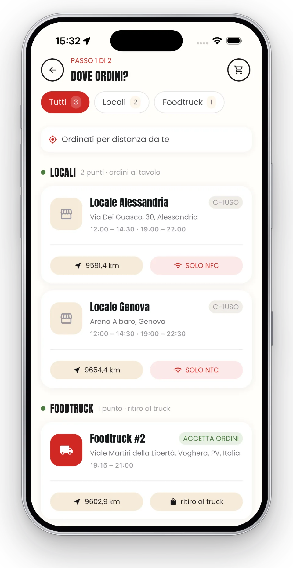 Dove ordinare nell'app: truck e locali