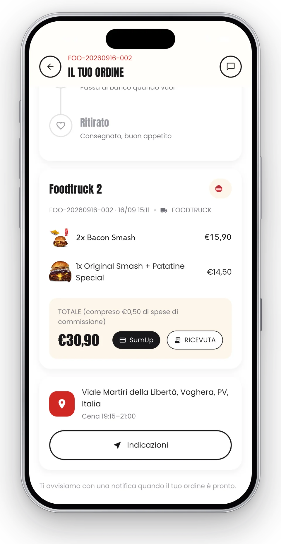 Stato dell'ordine nell'app