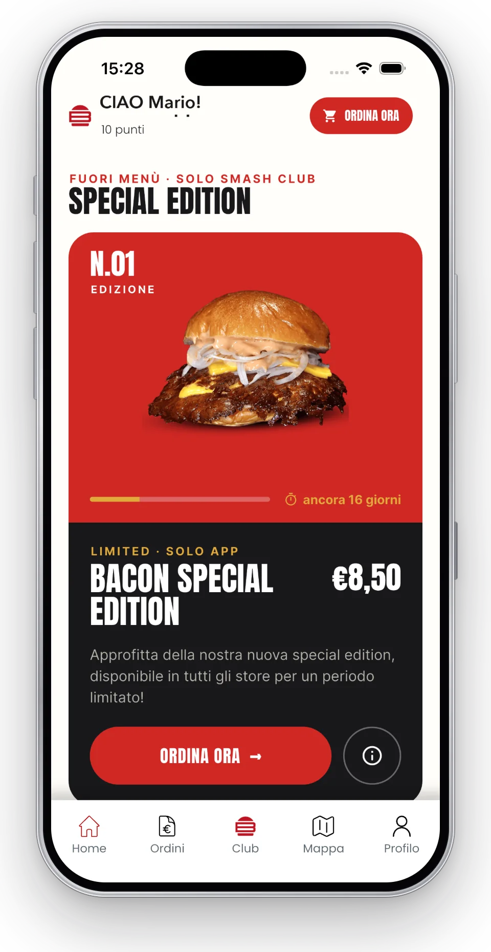 Home dell'app Buonovero con la Special Edition