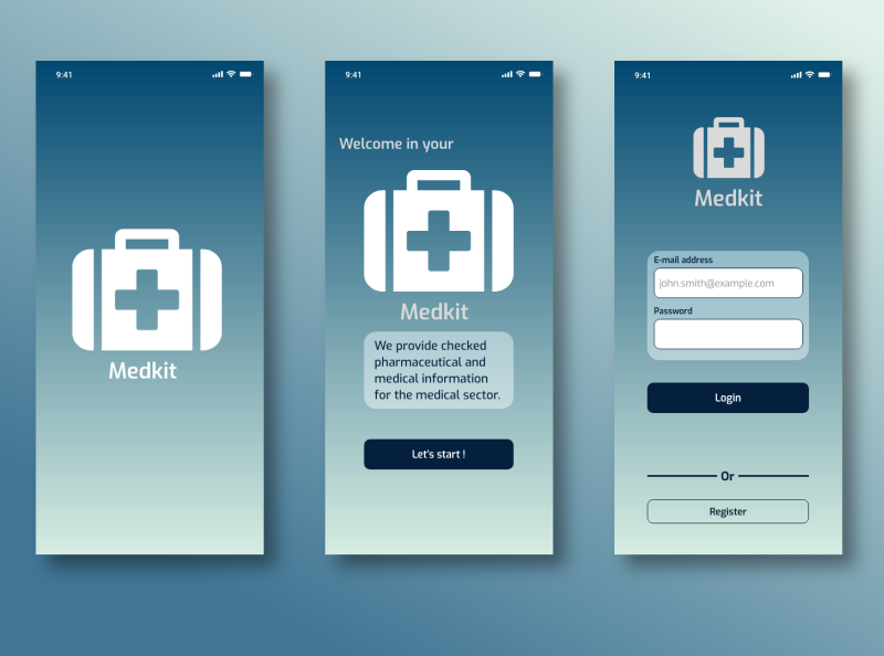 3 screens of medkit app