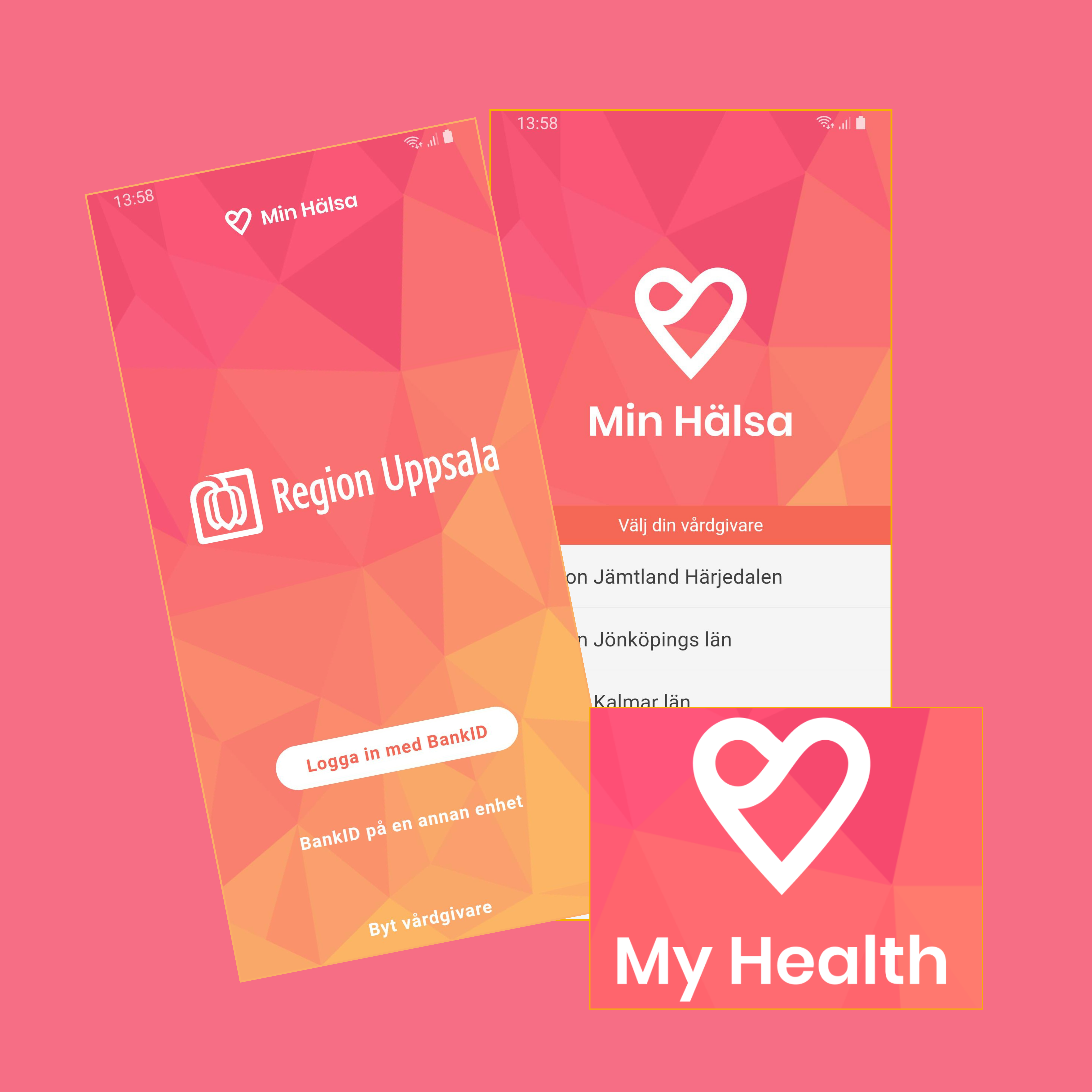 2 screens of my health app with logo