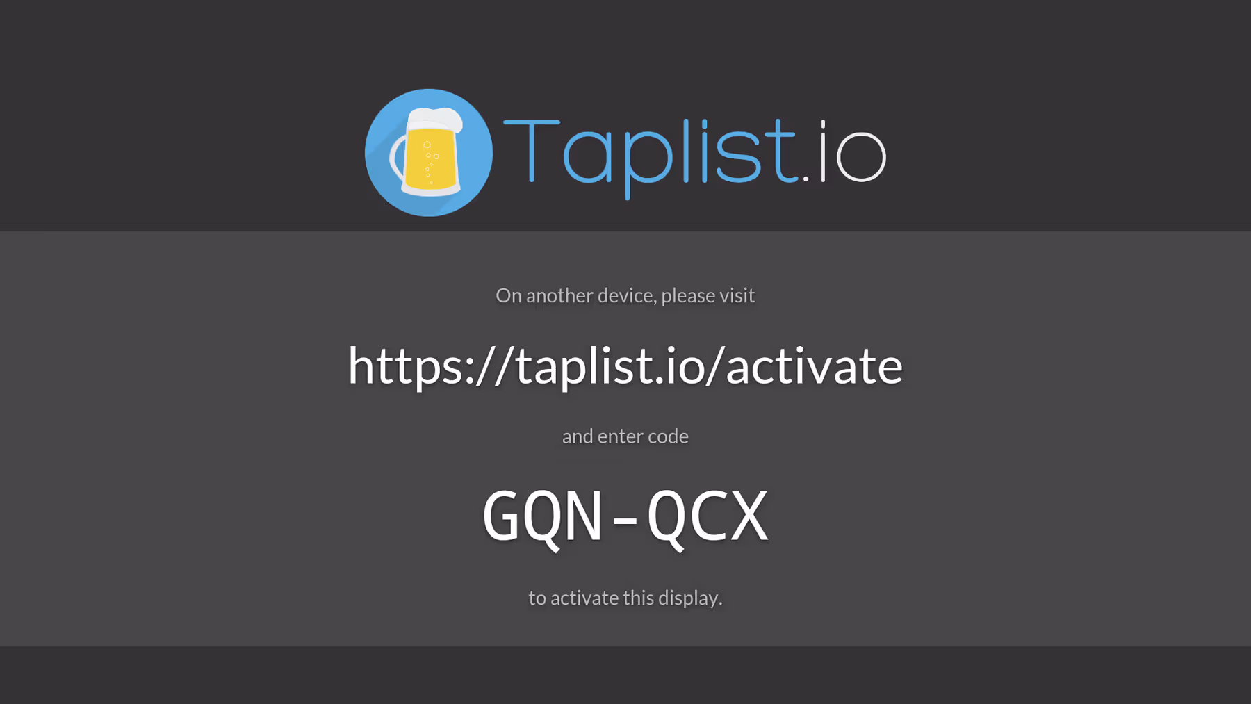 The Taplist.io pairing screen