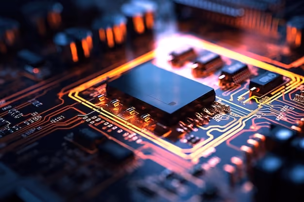 Car computer circuit board with black and orange details