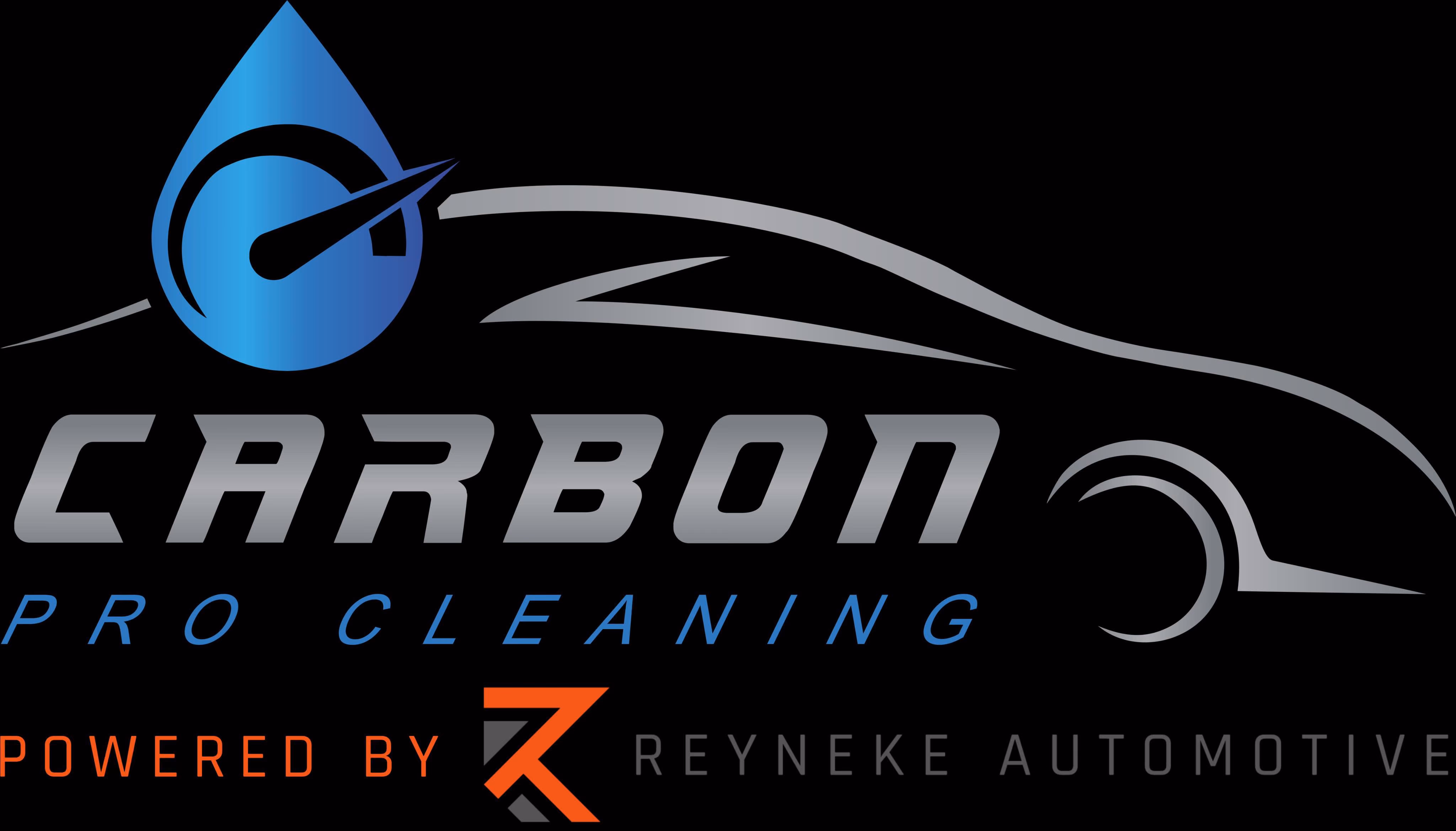 Logo for Carbon Pro Cleaning, showing a waterdrop, car silhouette and the words 'Carbon Pro Cleaning'