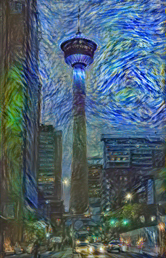 Calgary Tower - Starry Night style