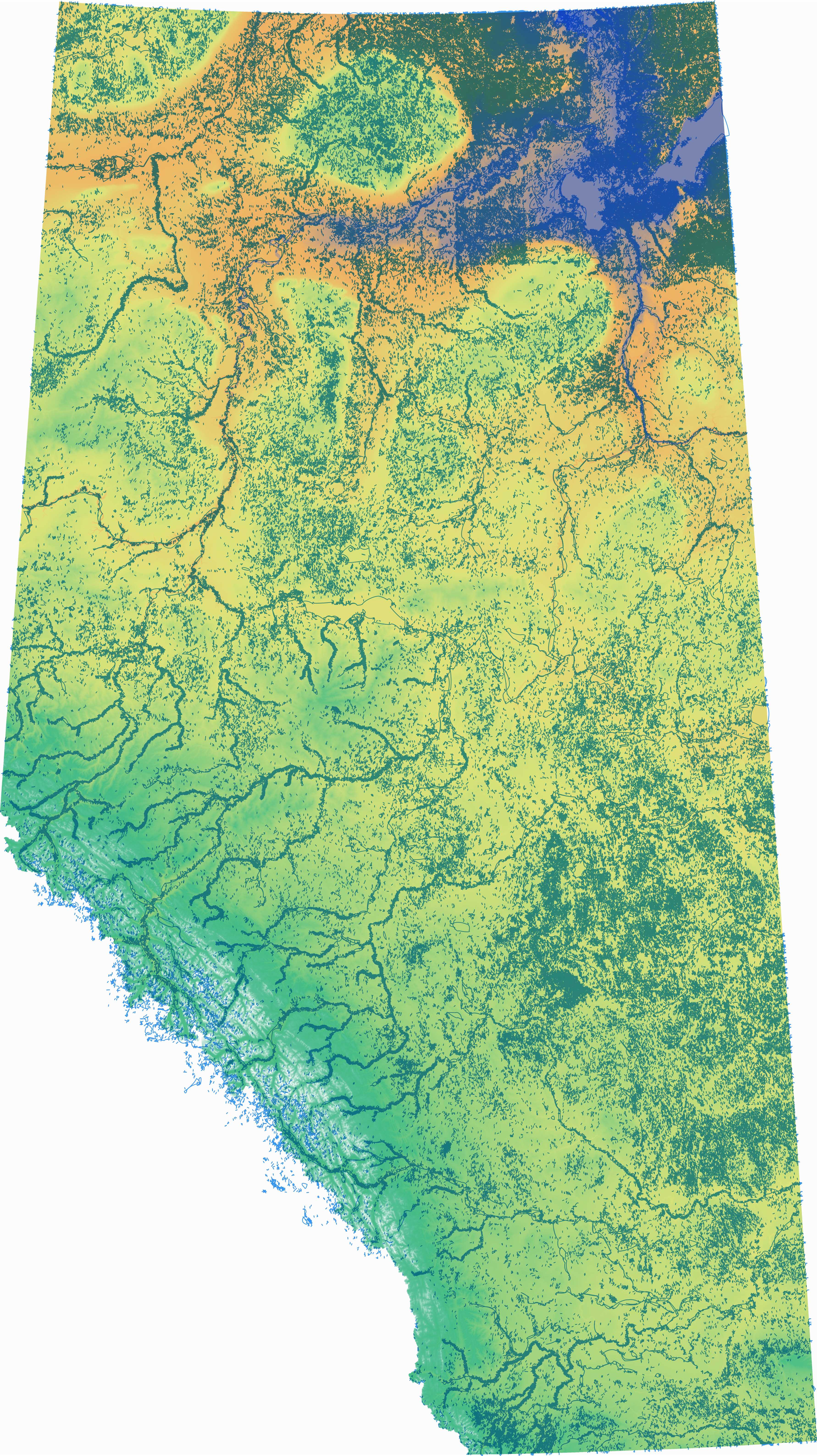 Color coded evelation of Alberta