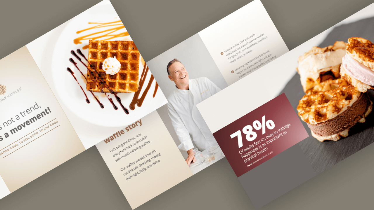 A powerpoint template with images of waffles and desserts.