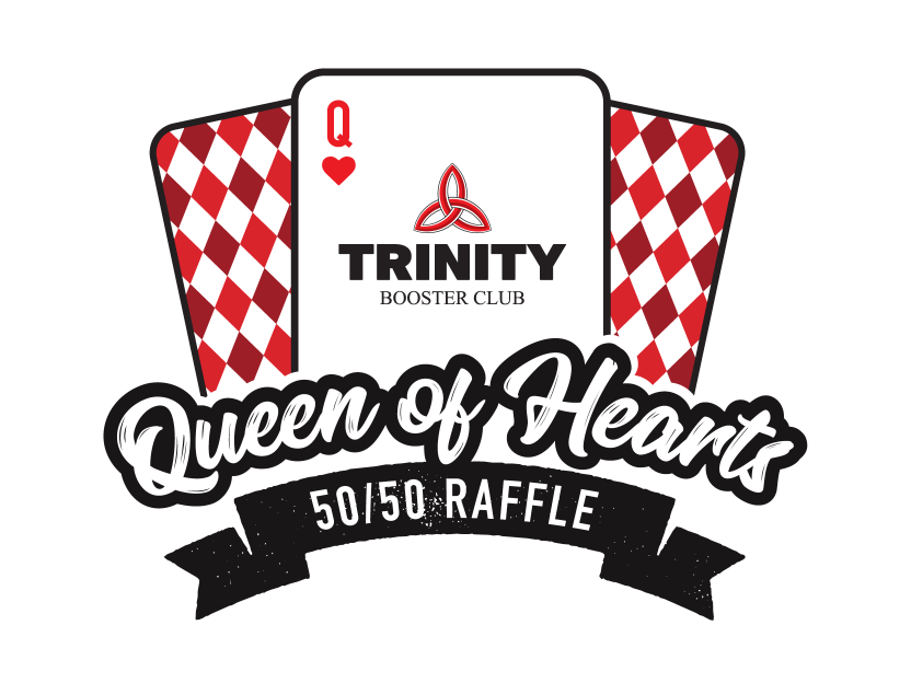 Trinity queen of hearts 50/50 raffle logo.