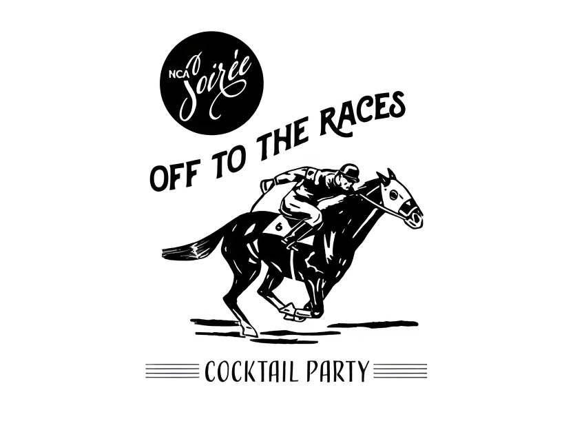 NCA Soriee Off to the Races cocktail party logo.