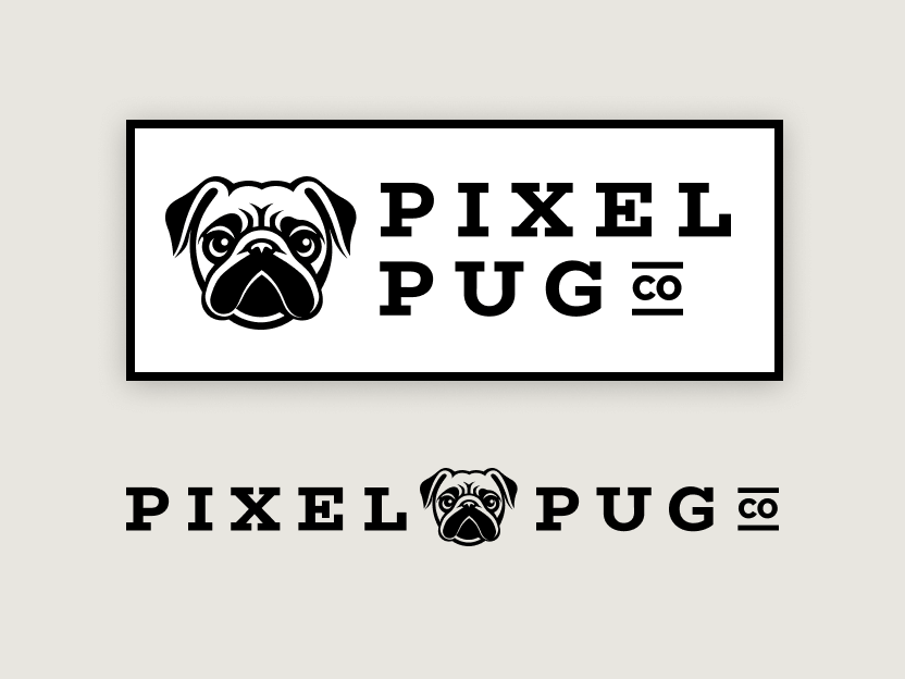 Pixel pug logo design.