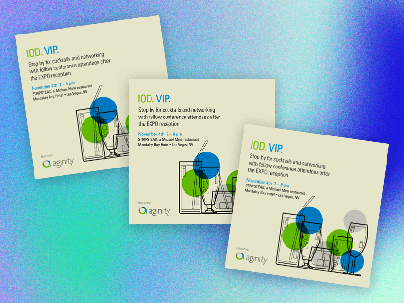 A set of corporate cocktail party invites.