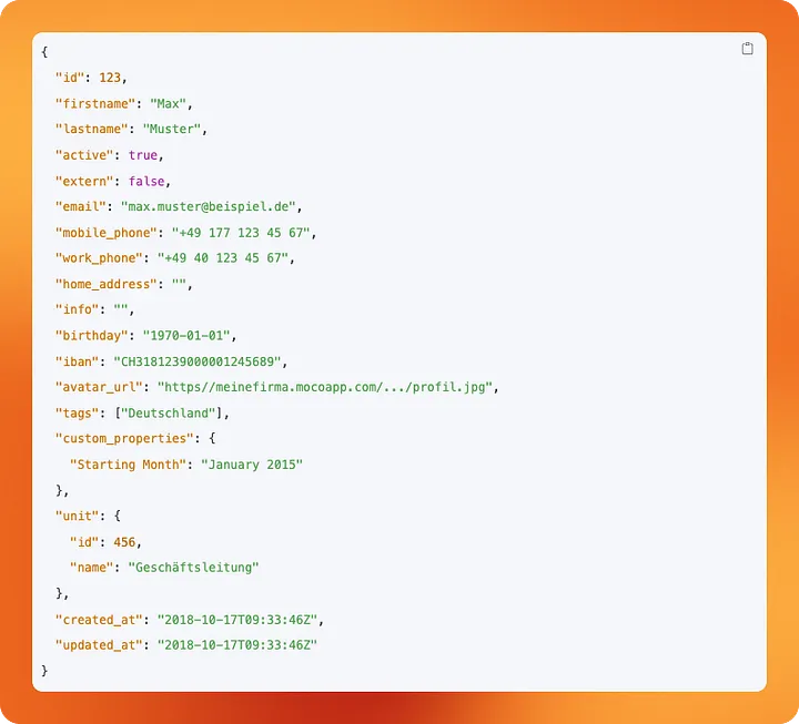 Beispiel Antwort für /users endpoint