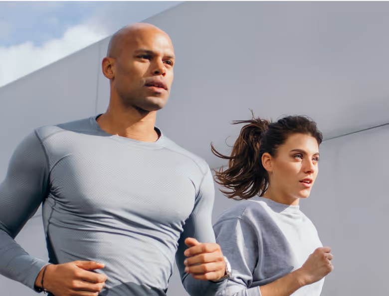 Man and woman running
