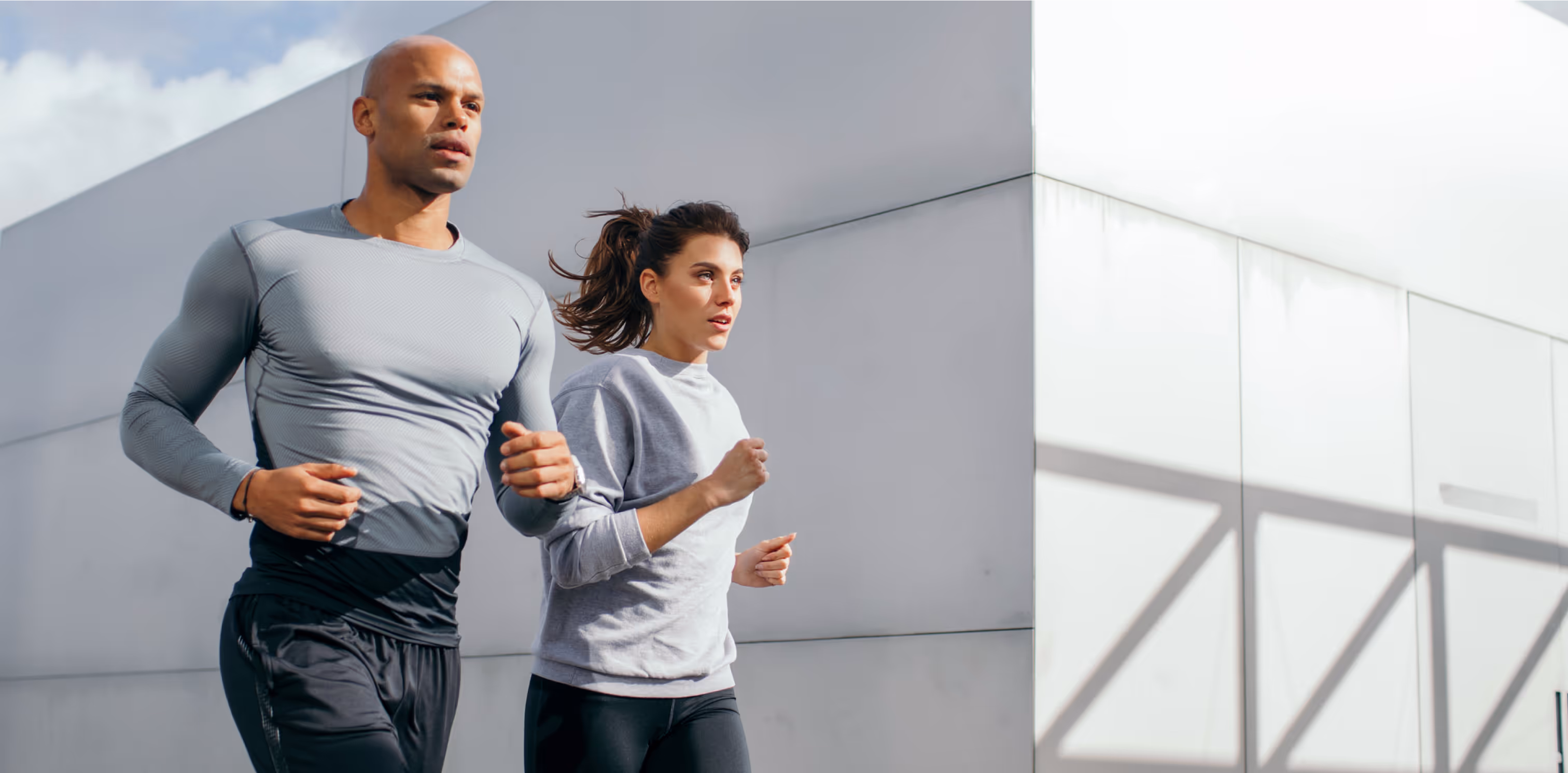 Man and woman running