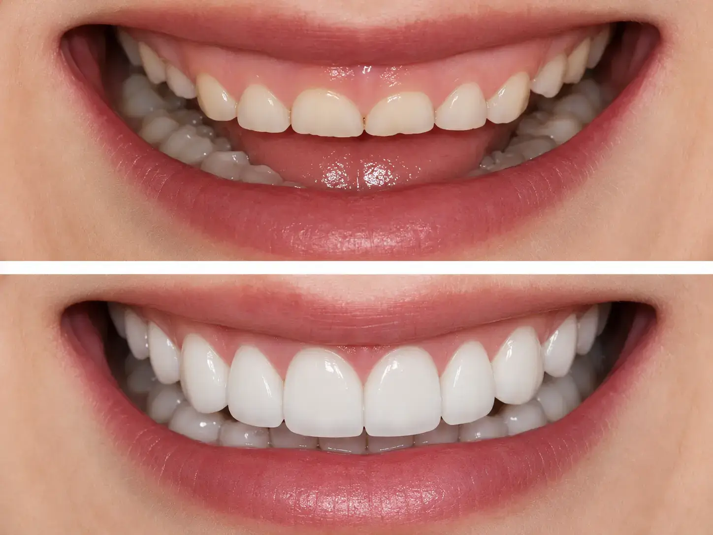 Before and after smile showing even front teeth